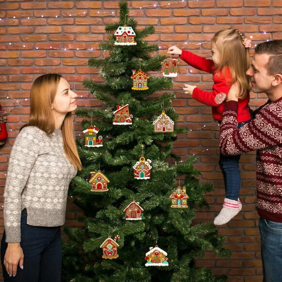 Gingerbread House Ornaments Christmas Tree Decoration - 12pcs Gingerbread House - Picture 5 of 7